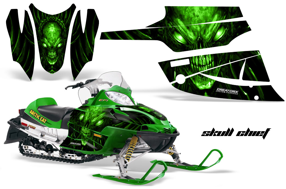 Arctic Cat Firecat Graphics Kit Skull Chief Green Green